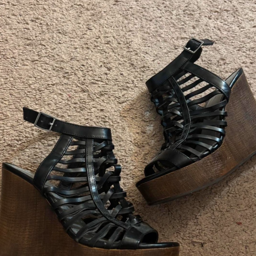 Black Strappy Wedge Sandals